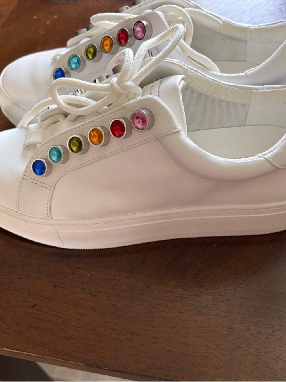 Kurt Geiger White Leather Sneakers with Multicolor Jewel Accents - Picture 5 of 6